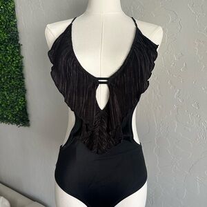 H&M Black One Piece Swimsuit with Ruffled V-Neck
